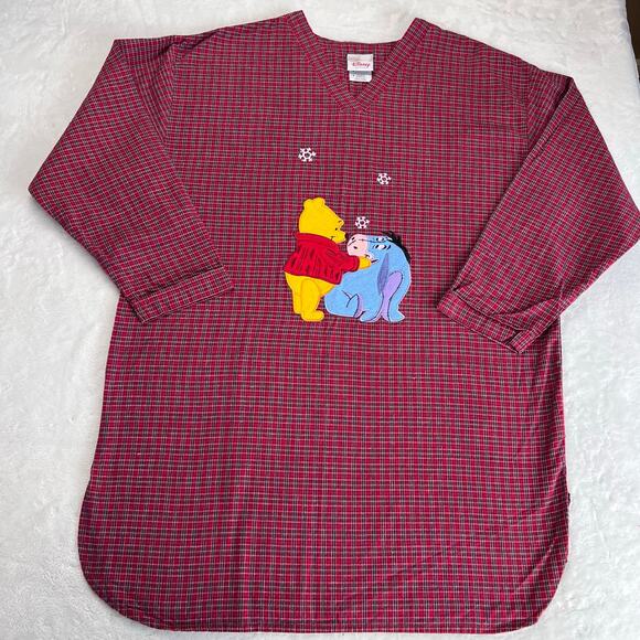 Disney Store Vintage Red Plaid Night Gown Winnie Pooh & Eeyore women’s Sz Medium - Picture 1 of 7